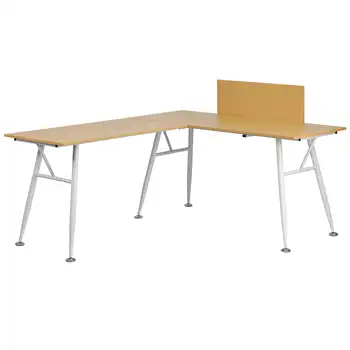 Современная мебель из букового ламината, Компьютерный стол L-образной формы с белым металлическим каркасом