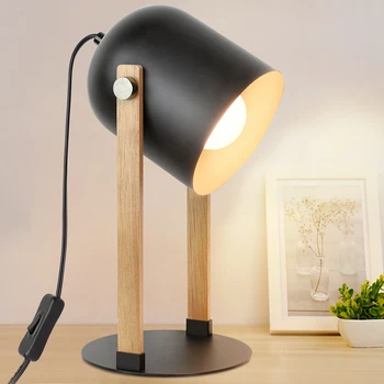 Современная настольная лампа Depuley Прикроватная лампа из дерева и металла с возможностью поворота на 360 ° Ретро-настольная лампа с лампой для чтения для спальни