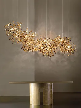 Современная светодиодная люстра в скандинавском стиле с хромированными листьями, индивидуальность Дизайнера домашнего декора из нержавеющей стали, лампа для гостиной, Столовая, бар, настольная лампа