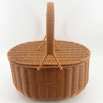 Современный дизайн, бамбуковая корзина для хранения с ручкой, удобный материал для украшения или пикника