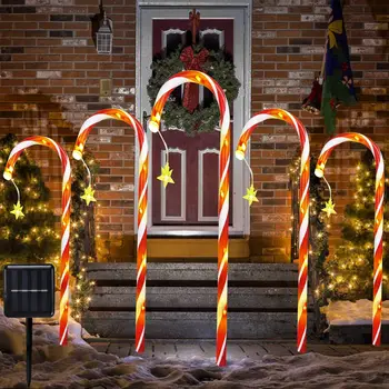 Солнечные фонари из леденцового тростника, рождественские фонари во дворе, уличные водонепроницаемые светодиодные фонари с видом на сад, праздничный декор, газонные фонари