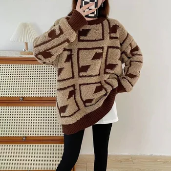 Толстый женский свитер, свободный модный повседневный теплый осенне-зимний новый длинный джокер с длинными рукавами.