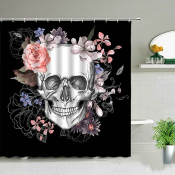 Ужасные Занавески для душа с принтом черепа на Хэллоуин, День мертвых, Занавеска для ванной комнаты, фон из розового цветка, стена, экран для домашнего декора