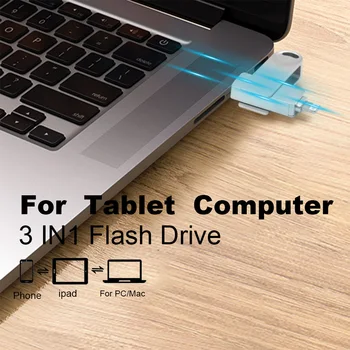 Флэш-накопитель USB 3.0 64 ГБ 128 ГБ Используется Для хранения данных Для расширения емкости 32 ГБ 256 ГБ 3 В 1 Поддержка iPhone / Android / Планшетных ПК