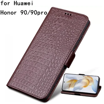 Чехол-бумажник для Huawei Honor 90 из Натуральной Кожи, Откидная Крышка Телефона, Сумка для Huawei Honor 90pro honor90 Funda Skin, Магнитная Оболочка