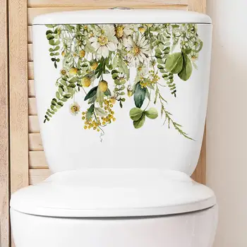 Экологичная наклейка на туалет, красивые зеленые листья растений, наклейка на стену, долговечное украшение для туалета и ванной комнаты с самоклеющимся покрытием