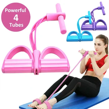 Эластичная веревка с 4 элементами для тренировки мышц пресса, резинка для упражнений в домашнем тренажерном зале, тренажеры для фитнеса, эластичная лента
