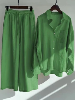 Элегантные женские комплекты рубашек и брюк в стиле ретро большого размера, свободные брюки с высокой талией, комплект из двух предметов для женской одежды, предложение бесплатной доставки