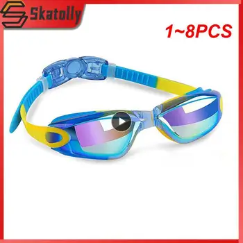1 ~ 8ШТ Профессиональные Красочные Детские Силиконовые Плавательные очки с защитой от запотевания, УФ-очки для плавания, Водонепроницаемые Силиконовые очки для плавания