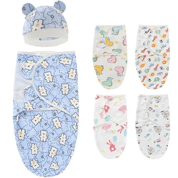 2 шт. /компл., для пеленания ребенка 0-6 месяцев, Хлопковый Спальный мешок, одеяло, Комплект шапочек, Регулируемый Спальный мешок для новорожденных, одеяла