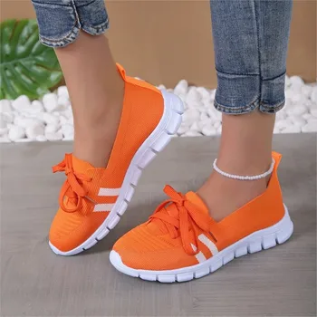2023 Женская повседневная обувь, Удобные кроссовки с дышащей сеткой, Женские Оранжевые кроссовки на плоской подошве, Вулканизированная обувь Zapatos Mujer
