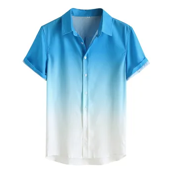 2023 Летние мужские гавайские рубашки для мужчин С крутым Тонким дышащим воротником, окрашенная в градиент Повседневная футболка с коротким рукавом, мужская одежда
