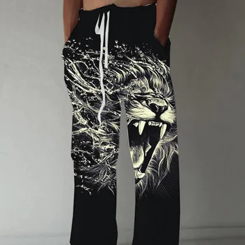 2023 Мужские брюки с прямым шнурком с 3D рисунком тигра, напечатанным для комфорта, мягкости, отдыха, повседневных модных трендовых брюк