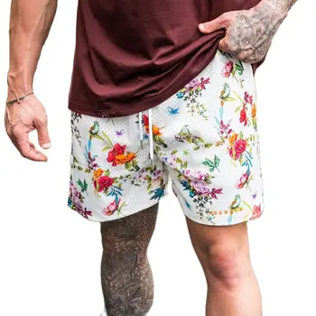 2023 Мужские спортивные шорты с цветочным принтом, мужские быстросохнущие короткие шорты для фитнеса, бега, пляжные шорты, летние