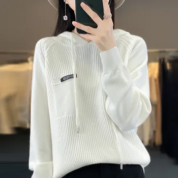 2023 новая осенне-зимняя корейская версия свободного платья-свитера, на улицу надевается свитер с длинными рукавами и белая шляпа