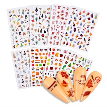 3D клей Рождественские наклейки для дизайна ногтей, слайдеры для ногтей в виде тыквы, снежинки, колокольчики, украшения для ногтей в виде Рождественской елки, украсьте рождественский ноготь