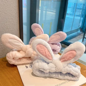 3D Повязки для умывания с заячьими ушками, 1шт Японские повязки для волос с кроликом Каваи, Модные женские туфли, Тюрбан для девочек, головные уборы для ванной комнаты, принадлежности