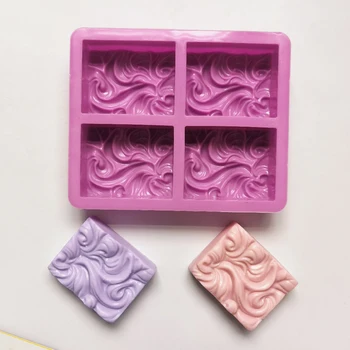 4-Камерная 3D силиконовая форма для мыла ручной работы с волнистым волнистым рисунком в форме цветка Форма для мыловарения DIY Квадратное круглое мыло