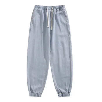 BOYUE Silk Leap Summer Повседневные однотонные узкие джинсы Мужская мода Свободного кроя Американская студенческая уличная Девятиточечная повседневная одежда