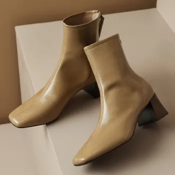 danxuefei/ большие размеры 34-42; женские осенние ботильоны из натуральной кожи толщиной 5 см на среднем каблуке с квадратным носком и молнией сзади; элегантная женская обувь