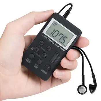 HRD-103 AM FM Цифровое радио, 2-полосный стереоприемник, портативные карманные мини-радиоприемники с 1,5-дюймовым ЖК-экраном для наушников для бега