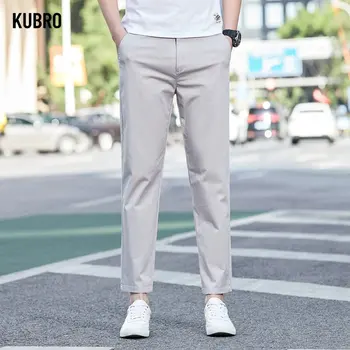 KUBRO 2023, Новые осенние мужские стрейчевые дышащие брюки большого размера с прямыми штанинами, Эластичные мужские уличные брюки полной длины.