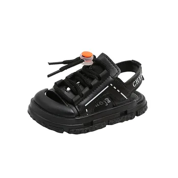MODX/ Детские сандалии с закрытыми пальцами для мальчиков; летние детские модные пляжные туфли с мягкой подошвой на крючках и петлях; Черные Корейские кроссовки;