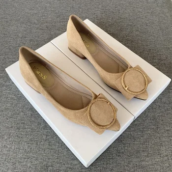 SLTNX/ новинка 2023 года; женская обувь на плоской подошве с острым носком; замшевая металлическая декоративная обувь с открытым носком; удобная высококачественная женская обувь большого размера
