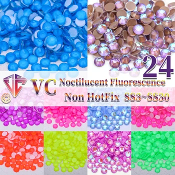 VC All Size, неоновые блестящие стразы без исправлений, флуоресцентные кристаллы для дизайна ногтей 