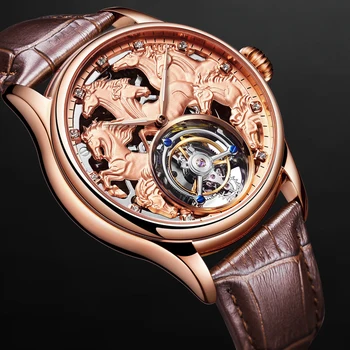 Автоматические мужские часы Tourbillon Золотые часы Skeleton Сапфировые роскошные наручные часы Водонепроницаемые мужские механические часы reloj hombre