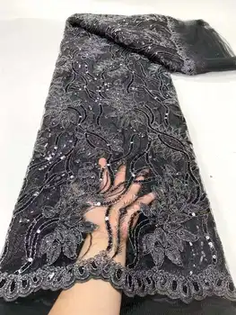 Африканская кружевная ткань 2023 новейшая черная индийская ткань сари высококачественная тюлевая кружевная ткань с блестками для свадебного платья YYZ292