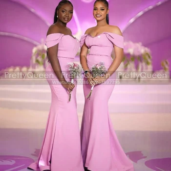 Блестящие платья подружек невесты-футляр из бисера с открытыми плечами, длинное розовое свадебное платье для гостей, для женщин