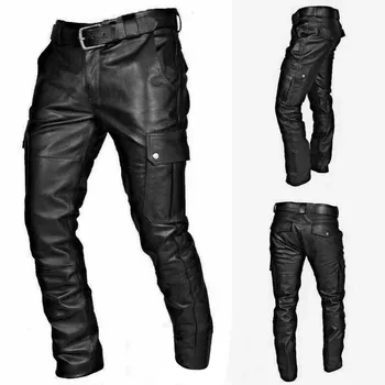 Весенне-летние модные мужские кожаные брюки в стиле ретро, узкие брюки из искусственной кожи, высокоэластичные мужские мотоциклетные брюки, уличные