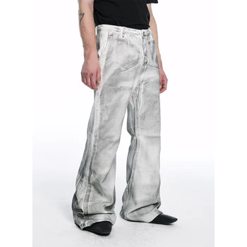 Весной и летом Новые мужские джинсы в стиле ретро с потертостями и складками, трендовые брюки-шаровары, мужские брюки-карго