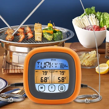 Водонепроницаемый Цифровой пищевой термометр с двойным зондом для кухни, барбекю, гриля, духовки, мяса, барбекю, измеритель температуры с сенсорным экраном, сигнализация