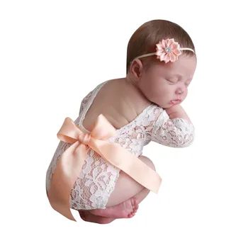 Детская одежда с глубоким V-образным вырезом без спинки, кружевной комбинезон для новорожденных, полый дизайн для малышей, одежда для фотографий
