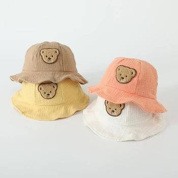 Детская шляпа с мультяшным медведем, Летняя Панама, уличная шляпа Рыбака от Солнца, Пляжная детская шляпа-ведро, шапка медведя для девочек и мальчиков