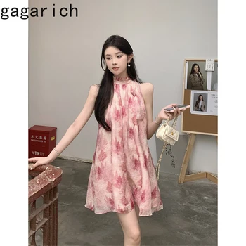 Дизайнерские платья Gagarich в стиле французских каникул 2023 Летние Женские Элегантные Свободные платья без рукавов с цветочным узором на шее