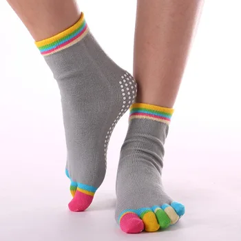Дышащие Мягкие спортивные хлопчатобумажные нескользящие носки для йоги, женские носки с пятью пальцами, чулочно-носочные изделия средней длины, Носки в корейском стиле