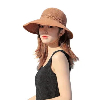 Женская и женская мода, Солнцезащитная шляпа, Летняя соломенная шляпа с большими полями, Женские Элегантные пляжные шляпы для взрослых с защитой от ультрафиолета, Женские