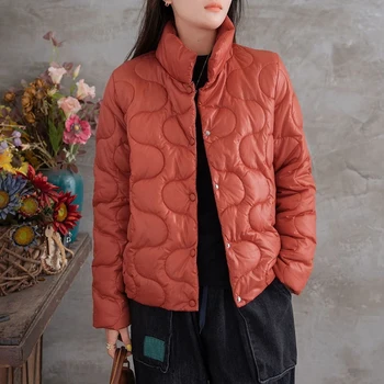 Женская пуховая хлопчатобумажная куртка 2023 года, модное легкое приклеенное пальто со стоячим вырезом и длинными рукавами, зимнее свободное пуховое хлопчатобумажное пальто