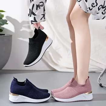 Женские теннисные туфли, однотонная дышащая сетка с мягкой подошвой, повседневные кроссовки с толстой подошвой, Zapatillas Para Mujer