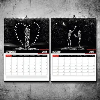 Календарь Deks 2023 из готической медной бумаги с романтическими украшениями для дома, календарь для настольной печати с изображением черепа формата А4