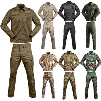 Комплекты из 2 предметов, Мужская дышащая камуфляжная одежда для охоты, Тактические маскировочные костюмы, Тренировочный костюм для кемпинга, куртка + брюки, Армейская форма, военный