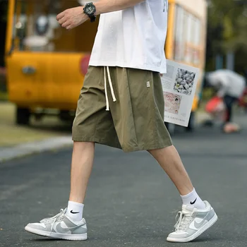 Летние мужские короткие брюки-карго, шорты оверсайз, модные хлопковые шорты с эластичной резинкой на талии, мужская уличная одежда, японские шорты