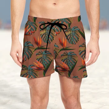Летние мужские пляжные 3D шорты с рисунком подсолнуха 2023 Модные и удобные быстросохнущие шорты в стиле курортных тропических джунглей