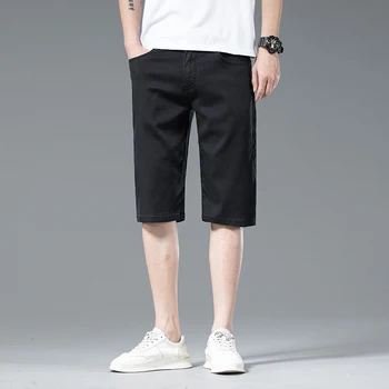 Летние Новые мужские джинсовые шорты Классического черного цвета с тонким разрезом, модные облегающие деловые повседневные джинсовые шорты Мужского бренда LY2359