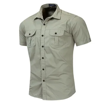 Летняя модная мужская рубашка с коротким рукавом, повседневная Тонкая деловая рубашка, футболки из высококачественного хлопка в стиле милитари, Рабочая Верхняя мужская одежда