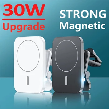 Магнитные беспроводные зарядные устройства мощностью 30 Вт, подставка для автомобильного вентиляционного отверстия, держатель телефона, мини-станция быстрой зарядки для iPhone 12 13 14 Pro Max macsafe
