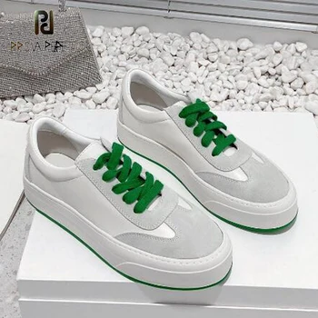 Маленькие белые туфли для девочек, цвет Соответствует Бело-зеленому, На шнуровке С круглым носком, Из натуральной Кожи, Мягкие, Удобные Для отдыха, Ежедневного вождения, Sapatos